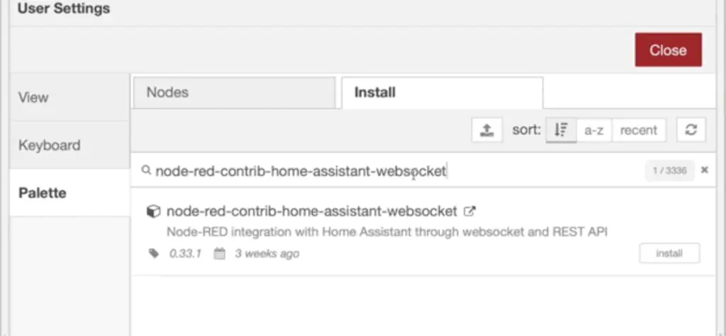 home assistant web socket pallette