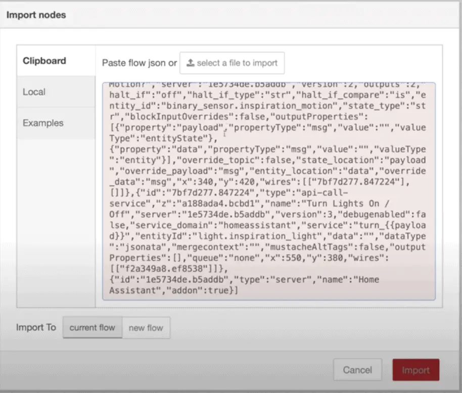 import node red flow